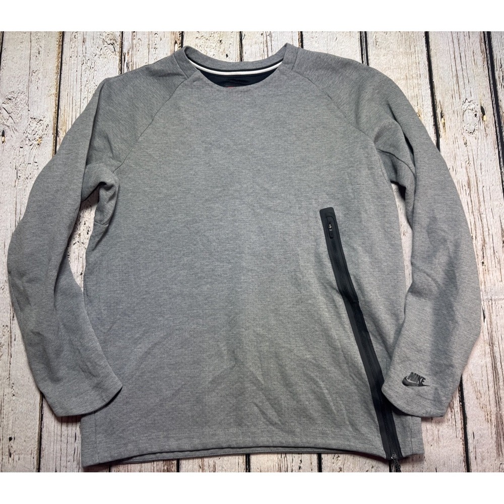 Nike Tech Sweater Mens L Gray Fleece‎ Side Zip Crew Performance Gym Training